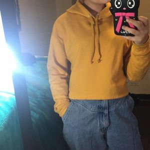 H&M yellow crop hoodie